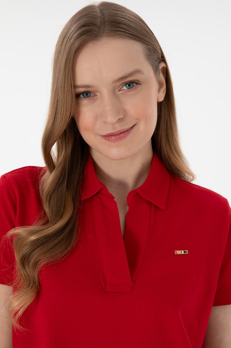 Kadın Kırmızı Basic Polo Yaka Tişört