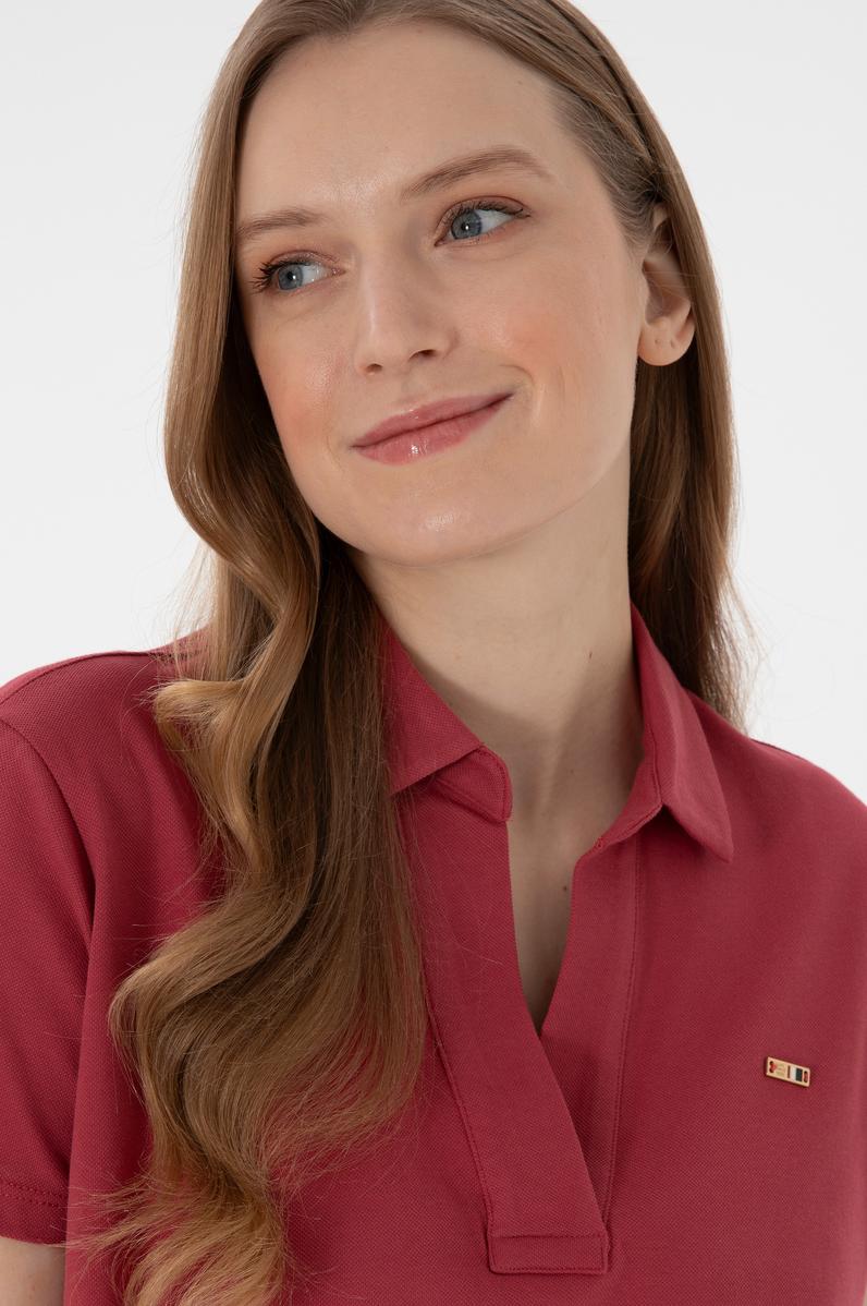 Kadın Vişne Basic Polo Yaka Tişört