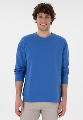 Erkek Comfort Fit Bisiklet Yaka İndigo Sweatshirt