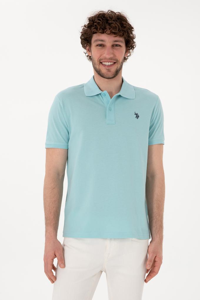 Erkek Slim Fit Polo Yaka Açık Mavi Basic Tişört