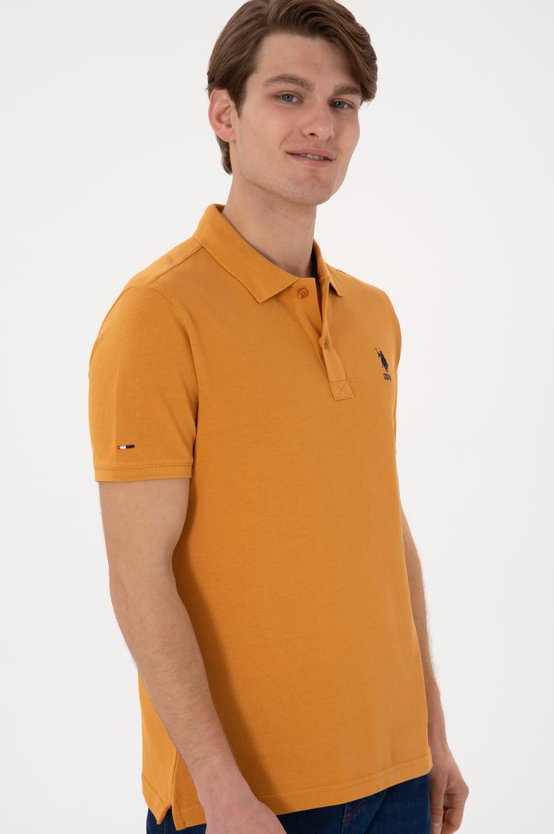 Erkek Slim Fit Polo Yaka Hardal Basic Tişört