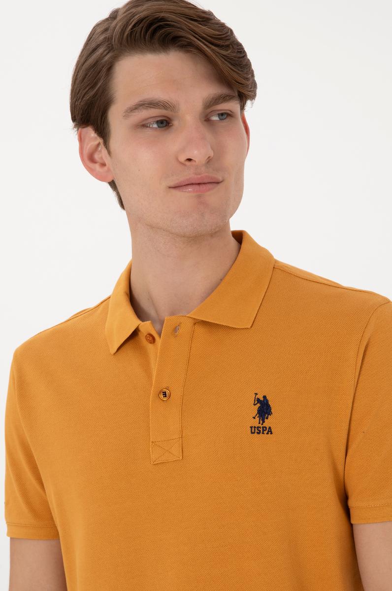 Erkek Slim Fit Polo Yaka Hardal Basic Tişört