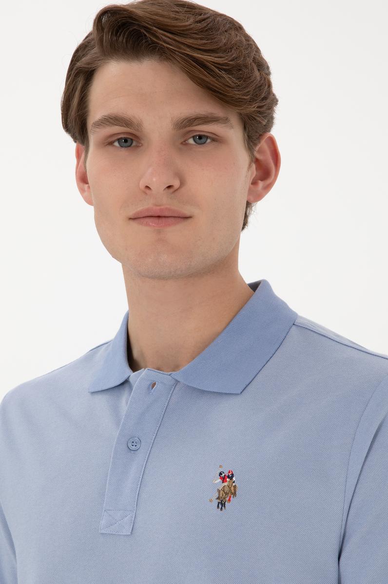 Erkek Regular Fit Polo Yaka Mavi Basic Tişört