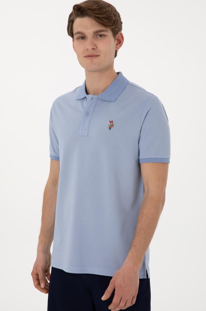 Erkek Regular Fit Polo Yaka Mavi Basic Tişört