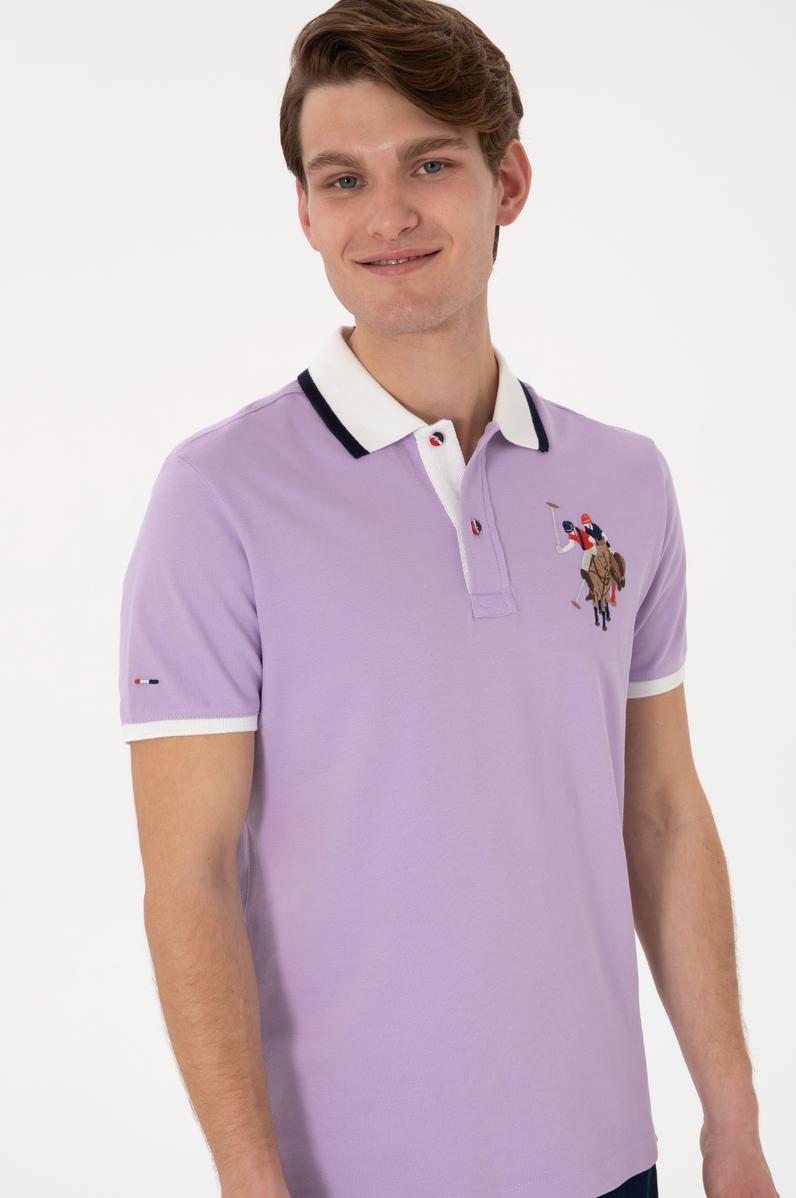 Erkek Slim Fit Polo Yaka Lila Basic Tişört