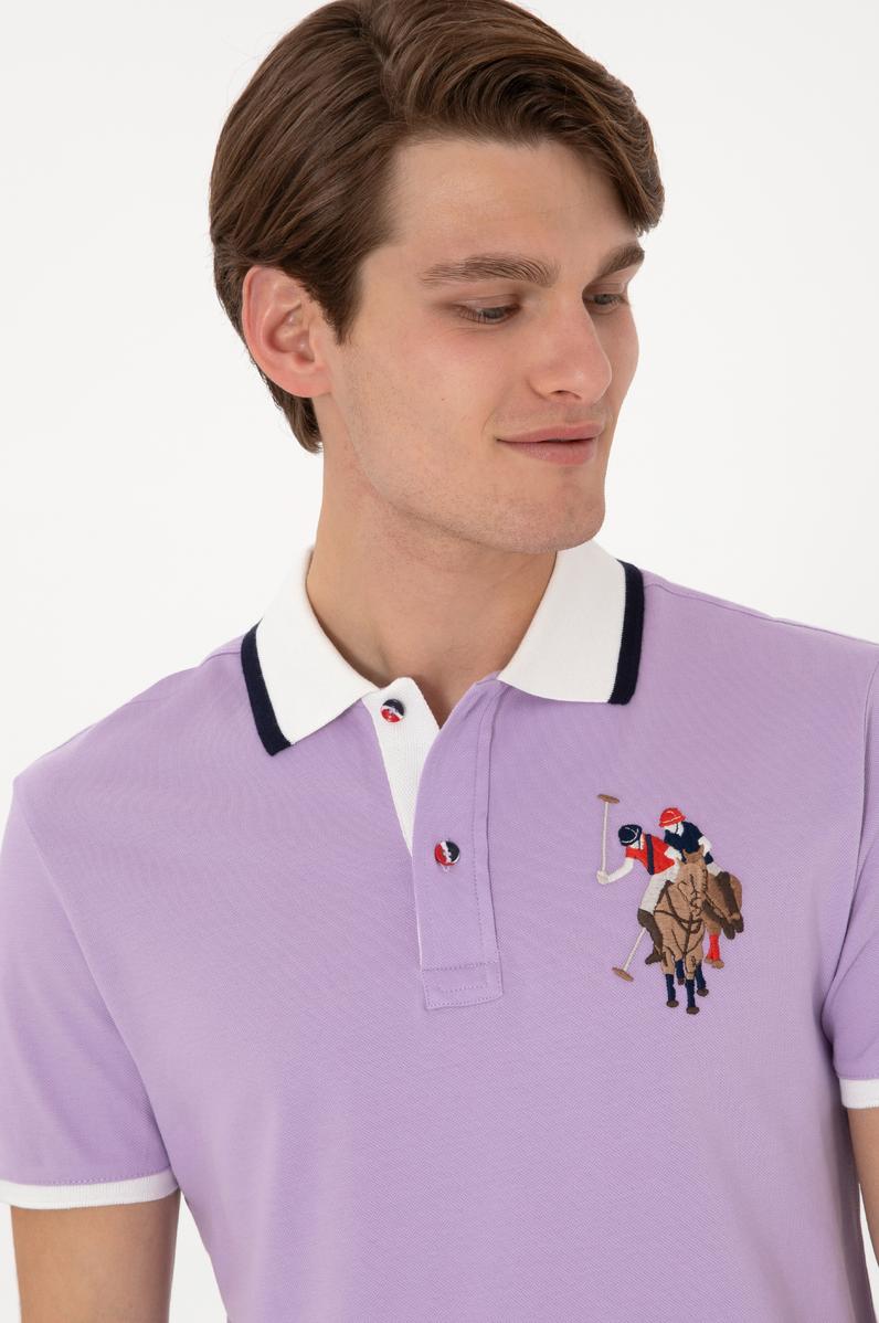 Erkek Slim Fit Polo Yaka Lila Basic Tişört