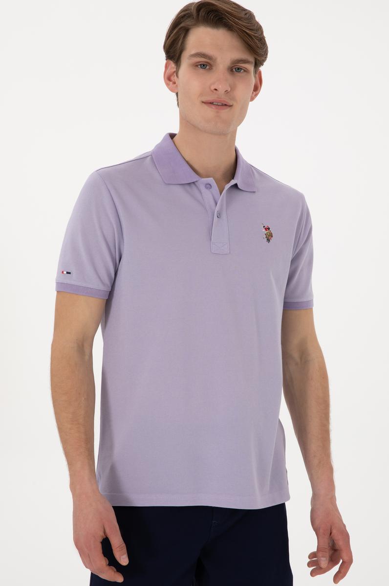 Erkek Regular Fit Polo Yaka Lila Basic Tişört