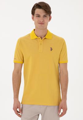 Erkek Regular Fit Polo Yaka Sarı Basic Tişört
