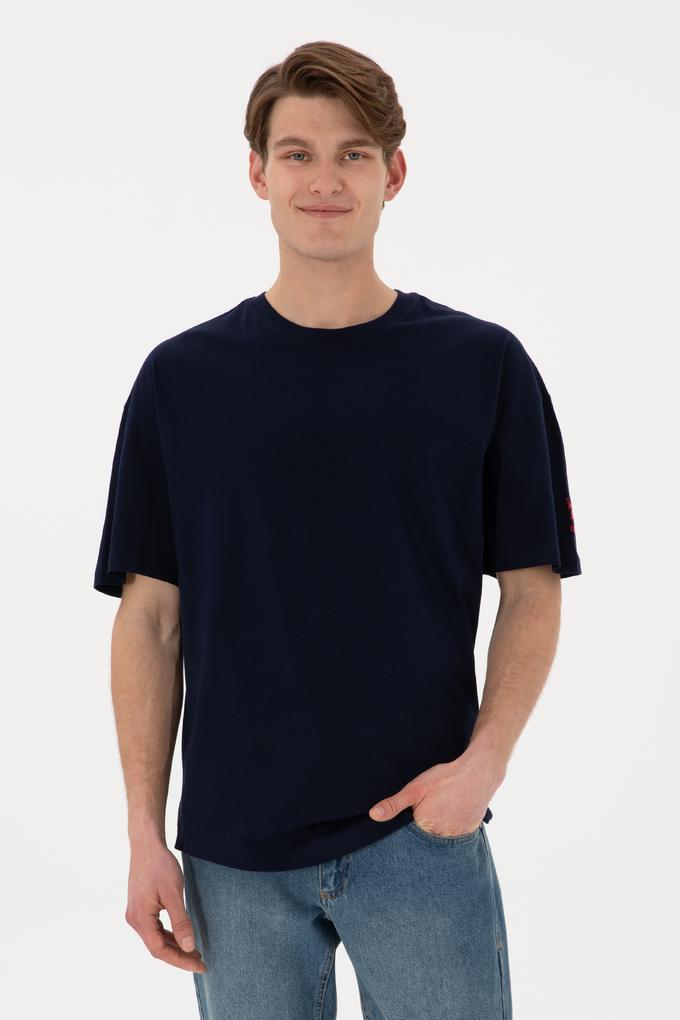 Erkek Long Fit Bisiklet Yaka Lacivert Basic Tişört