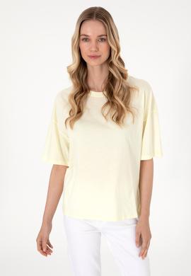 Kadın Limon Oversize Bisiklet Yaka Tişört