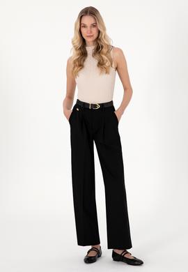 Kadın Siyah Loose Fit Kanvas Pantolon
