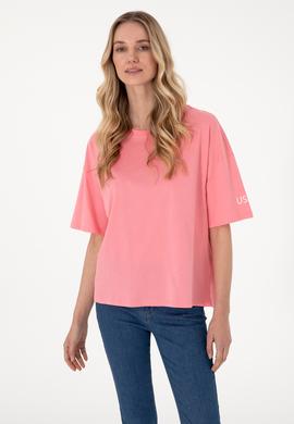 Kadın Pembe Oversize Bisiklet Yaka Tişört