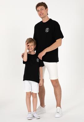 Erkek Çocuk Siyah Oversize Bisiklet Yaka Tişört
