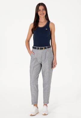 Kadın Lacivert Çizgili Carrot Fit Kanvas Pantolon