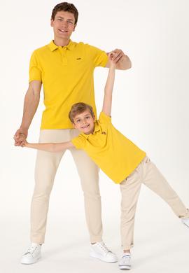 Erkek Regular Fit Polo Yaka Sarı Basic Tişört
