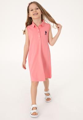 Kız Çocuk Pembe Polo Yaka Örme Elbise