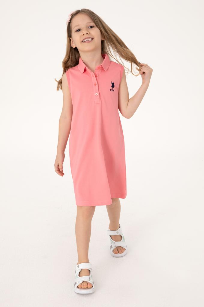 Kız Çocuk Pembe Polo Yaka Örme Elbise