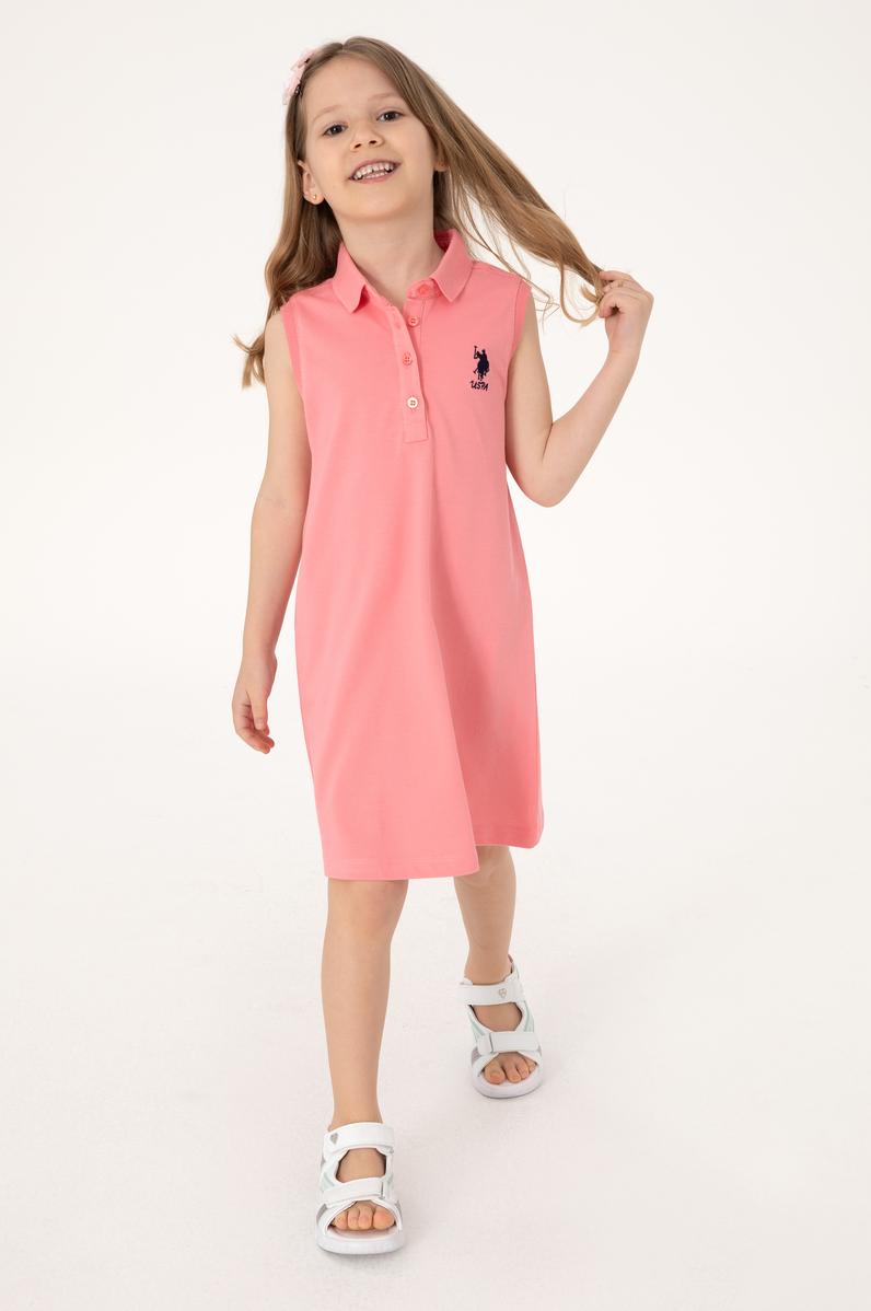 Kız Çocuk Pembe Polo Yaka Örme Elbise