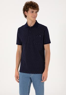 Erkek Regular Fit Polo Yaka Lacivert Desenli Tişört