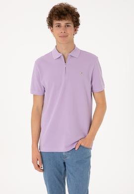 Erkek Regular Fit Fermuarlı Lila Tişört