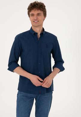 Erkek İndigo Uzun Kollu Gömlek