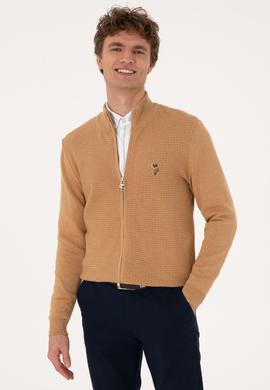 Erkek Camel Melanj Basic Triko Hırka