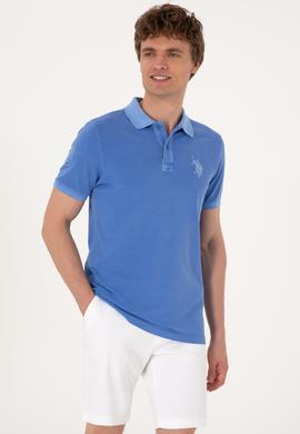 Erkek Slim Fit Polo Yaka İndigo Basic Tişört