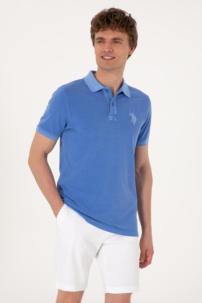 Erkek Slim Fit Polo Yaka İndigo Basic Tişört