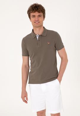 Erkek Slim Fit Polo Yaka Vizon Basic Tişört