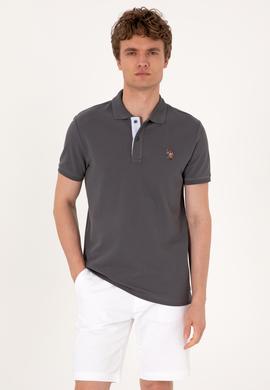 Erkek Slim Fit Polo Yaka Antrasit Basic Tişört