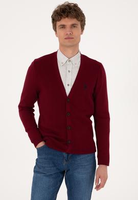Erkek Bordo Basic Triko Hırka