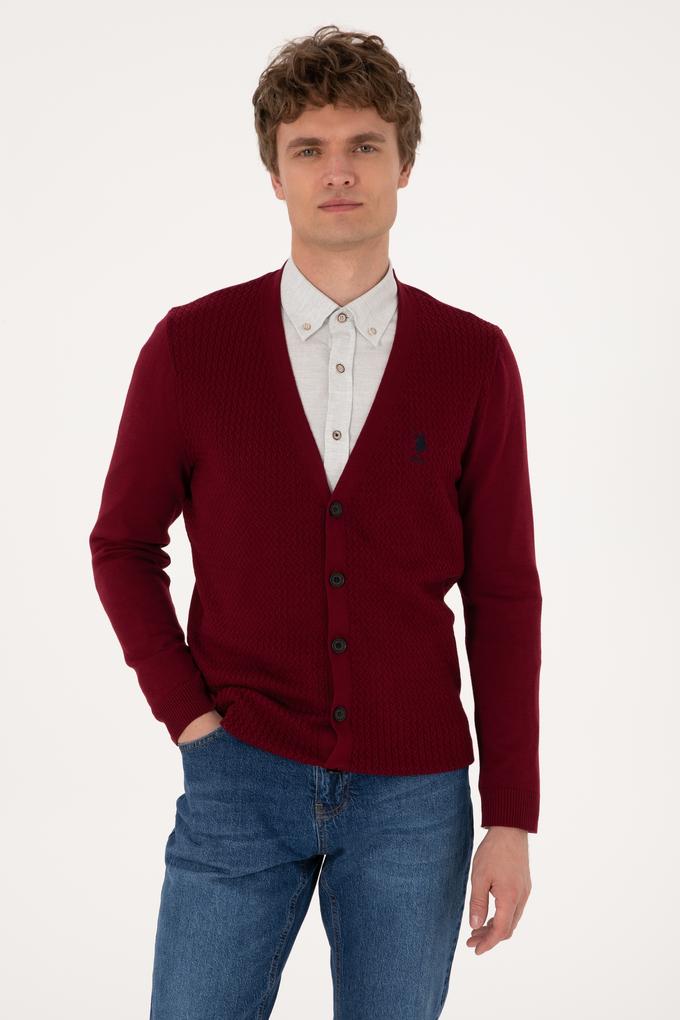 Erkek Bordo Basic Triko Hırka
