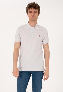 Erkek Slim Fit Polo Yaka Açık Gri Basic Tişört