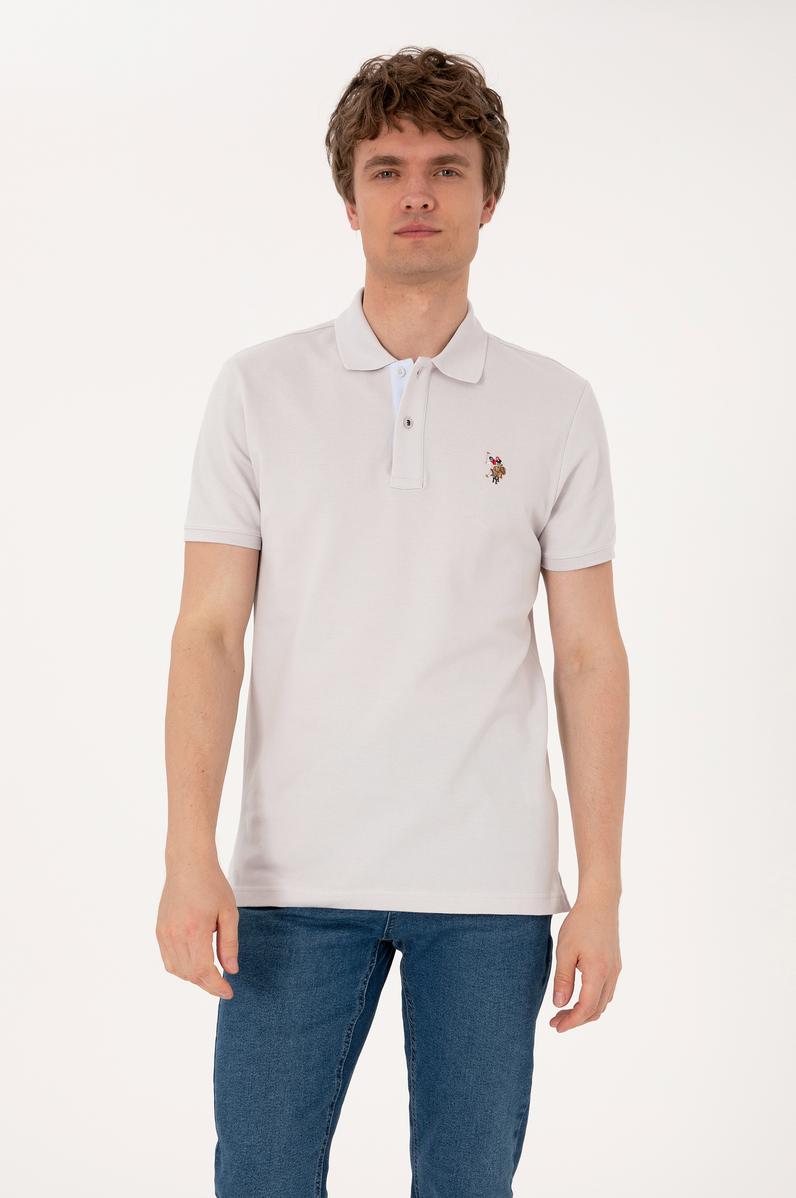 Erkek Slim Fit Polo Yaka Açık Gri Basic Tişört