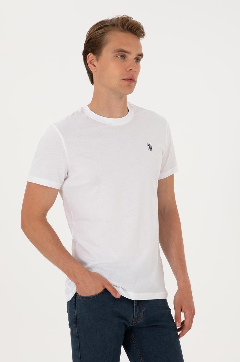 Erkek Regular Fit Bisiklet Yaka Beyaz Basic Tişört