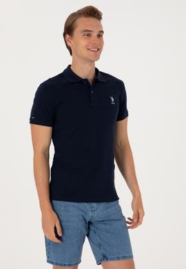 Erkek Slim Fit Polo Yaka Lacivert Basic Tişört