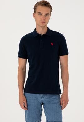 Erkek Slim Fit Polo Yaka Koyu Lacivert Basic Tişört