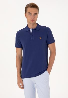 Erkek Slim Fit Polo Yaka Açık Lacivert Basic Tişört