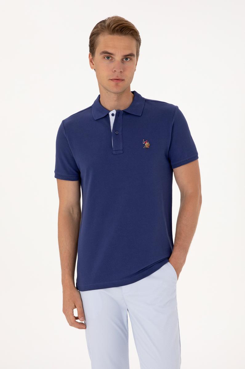 Erkek Slim Fit Polo Yaka Açık Lacivert Basic Tişört