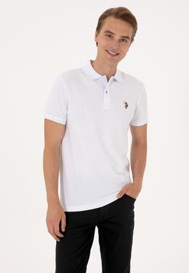 Erkek Slim Fit Polo Yaka Beyaz Basic Tişört